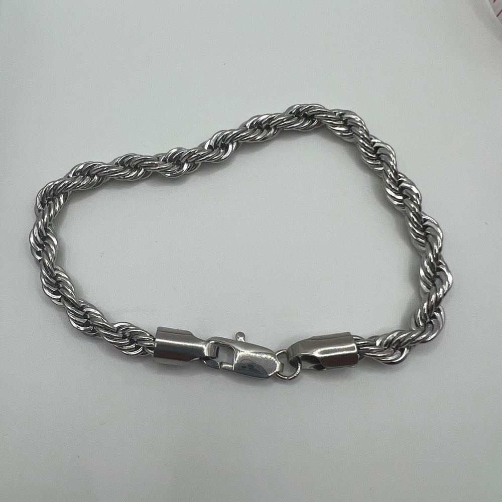 Men's Silver Rope Chain Bracelet, stainless steel